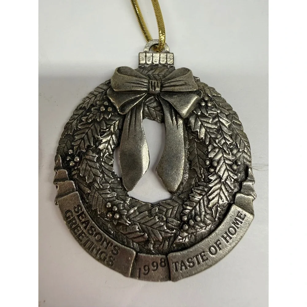 Vintage Taste of Home Ornaments 1997 1998 Seasons Greetings Pewter Style Set 2
